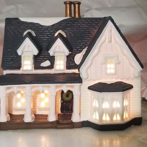Pink Black Dickens Collectables Victorian house shabby cottage Christmas village